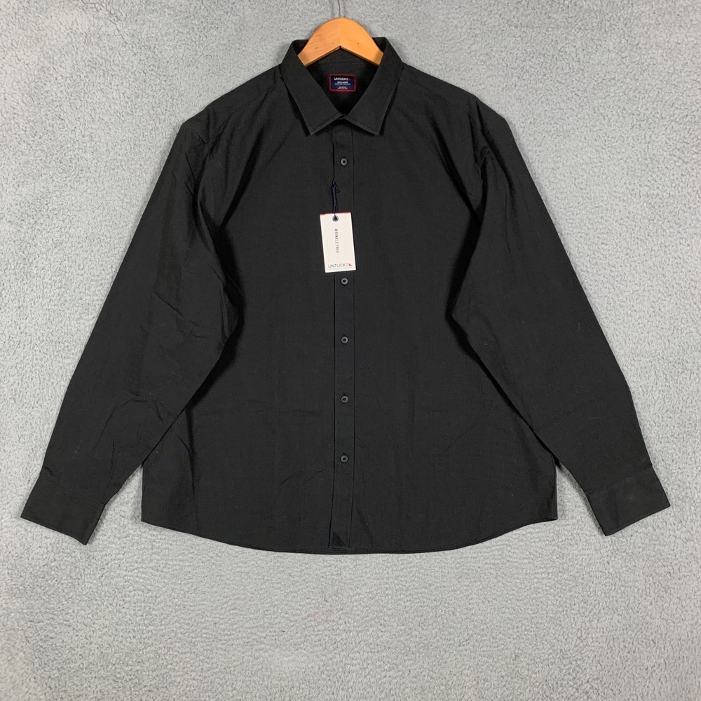 UNTUCKit Stone Shirt Men's 3XL Black Button up Regular Fit Wrinkle-Free NWT $105